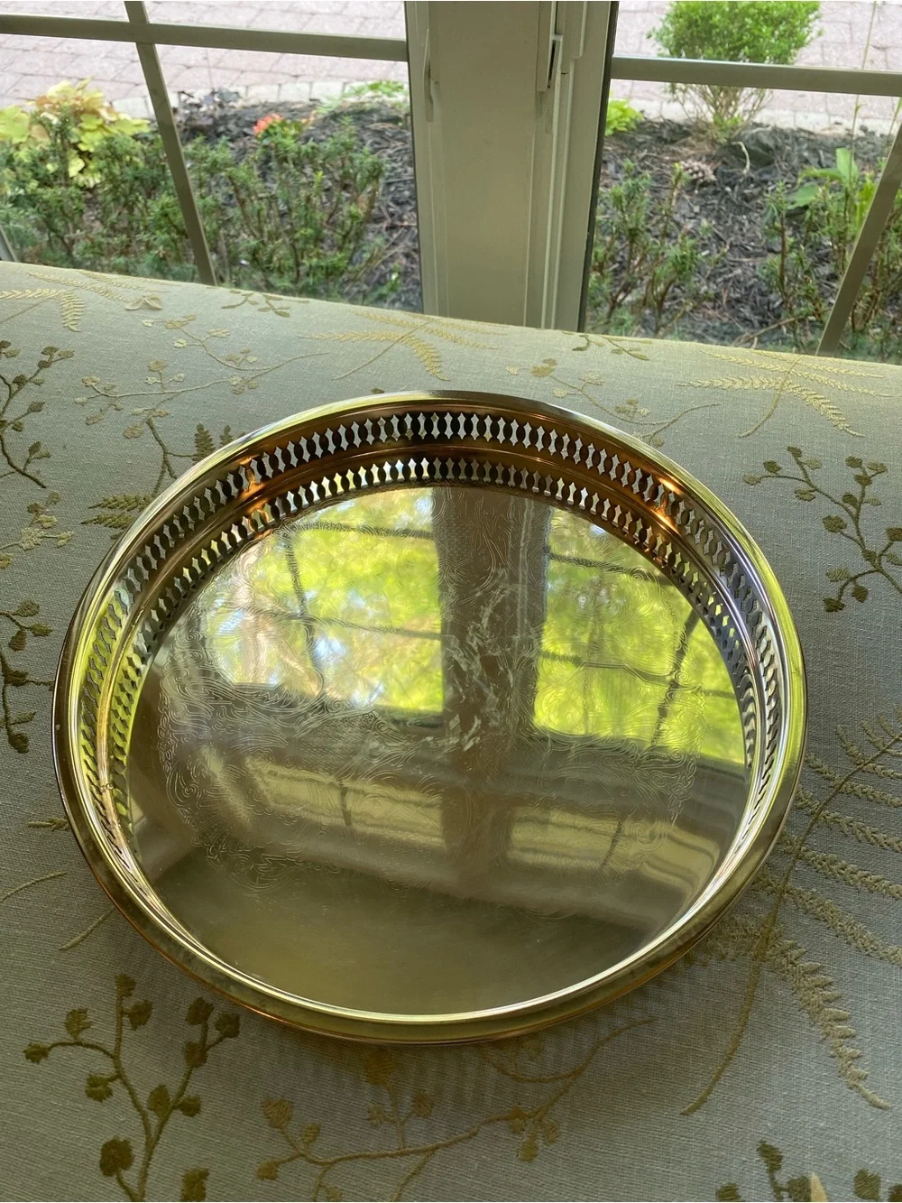 Silverplate Gallery Tray 12in Decorative Round  Tray Vintage